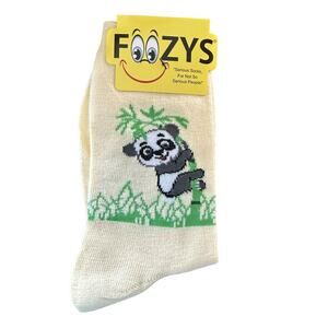 New FOOZYS Cream Printed Design Panda Green Bamboo Socks Women One Size